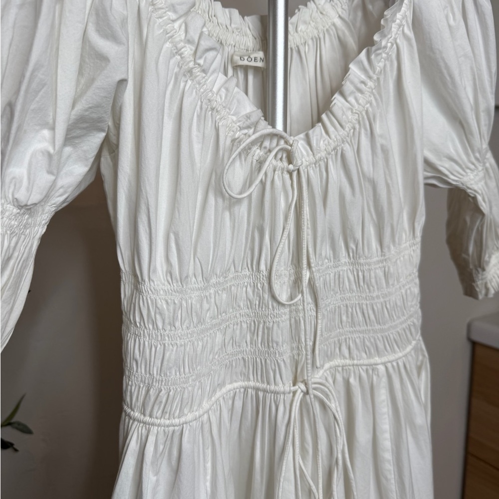 Doen White Puff-Sleeve Smocked Midi Dress - Picture 7 of 12